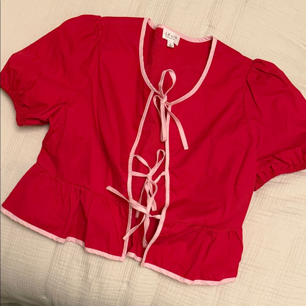 Le Lis Red Blouse with Pink Trim